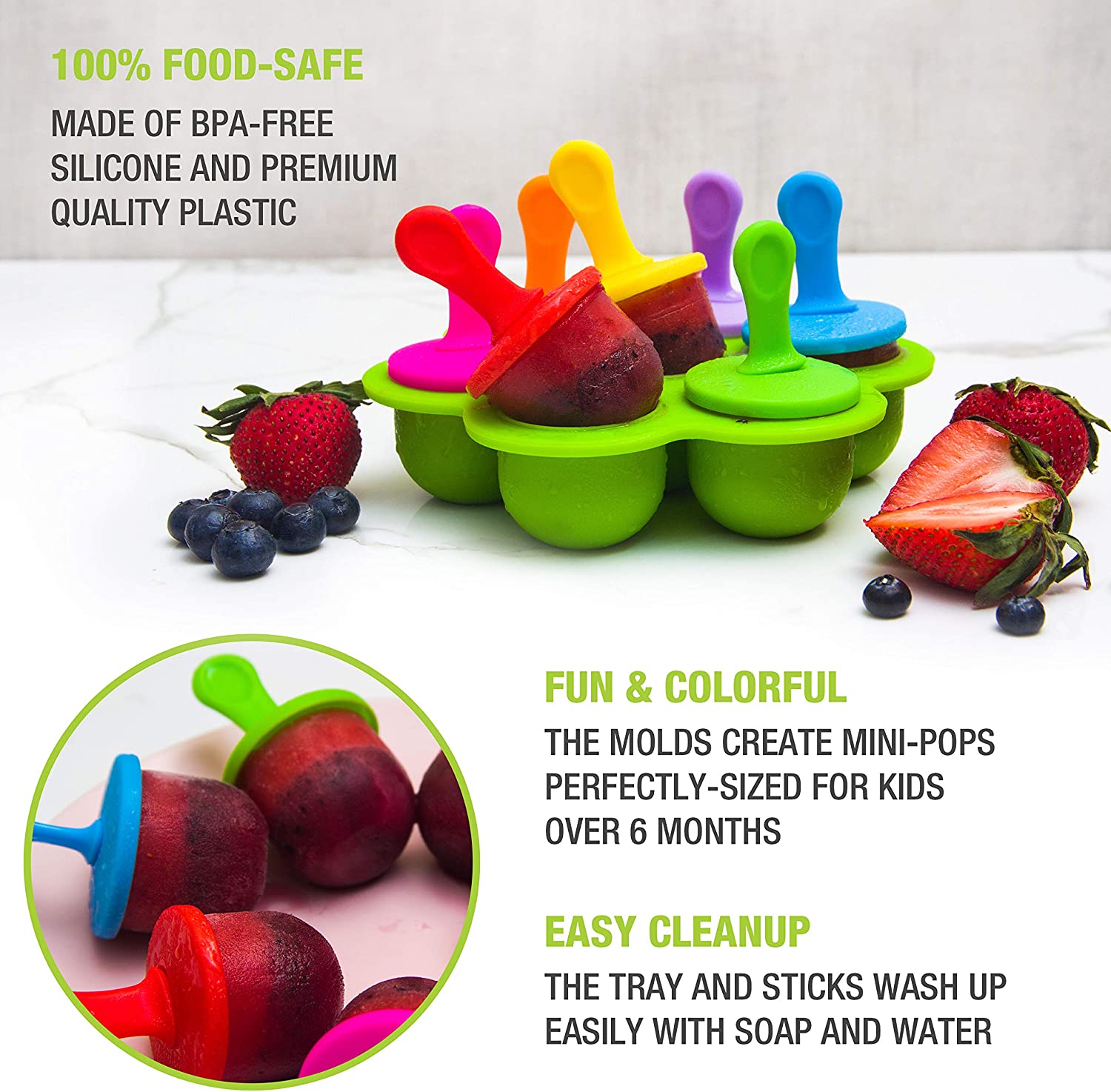 Mini Ice Pop Molds, 6 Miniature Diy Popsicle Molds Silicone Popsicle Makers  Compatible With Lollipop, Baby Food And Ice Cream Tray